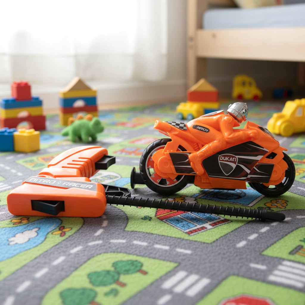 ALVENZA Launcher Racing Bike Toy for Kids – Manual Pull High-Speed Fun
