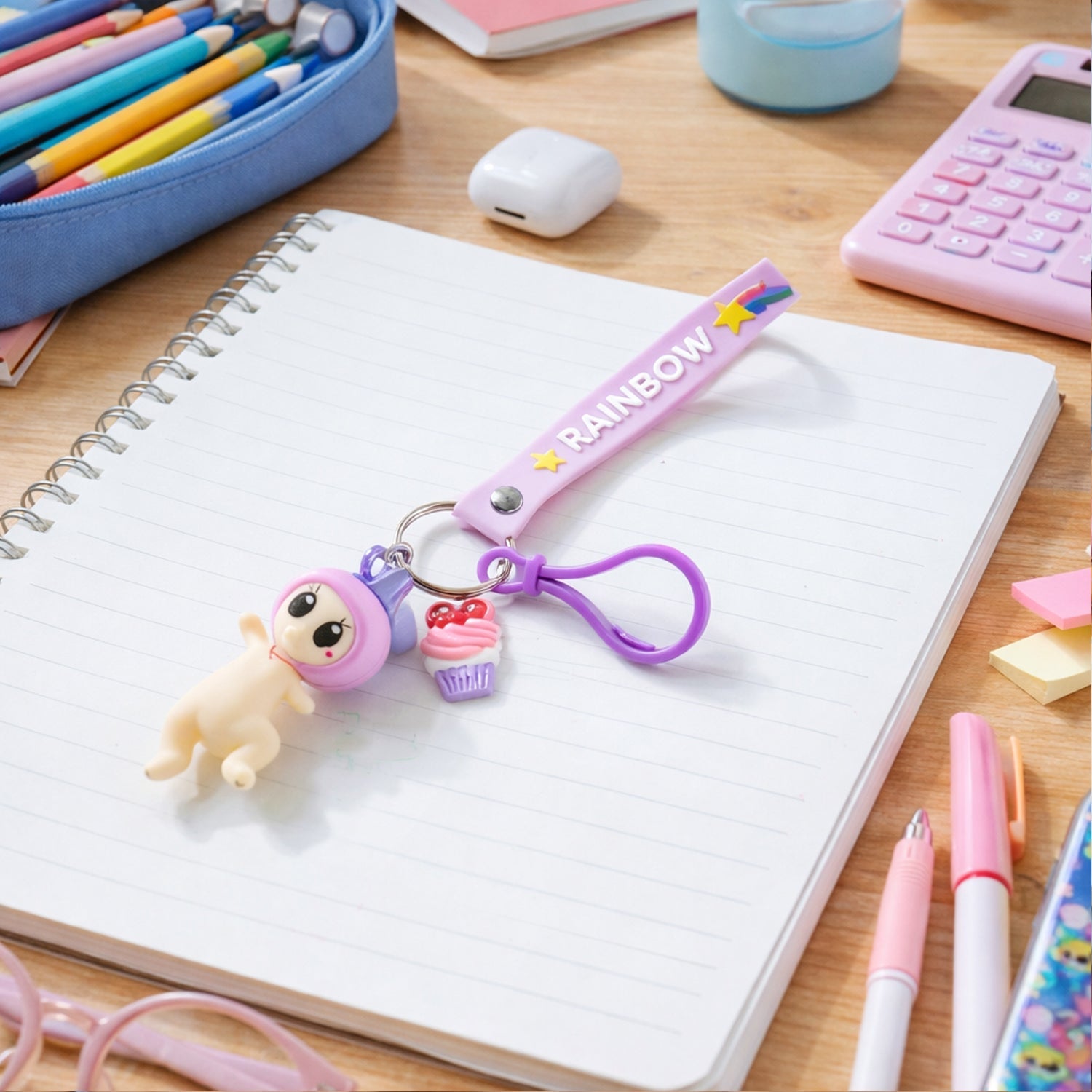 ALVENZA Doll Cupcake Keychain – Colorful Rainbow Strap Accessory