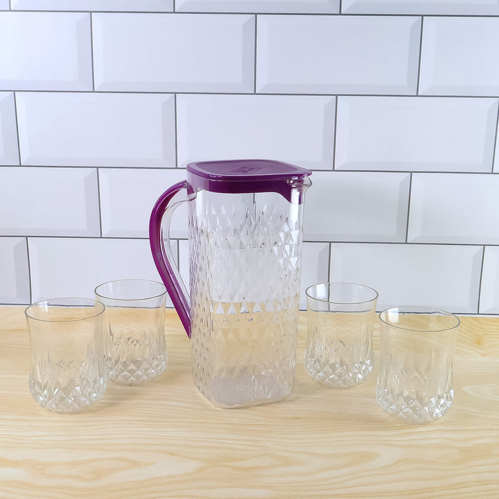 ALVENZA Plastic Jug with Glasses Combo – 5-Piece BPA-Free Serving Set