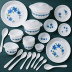 ALVENZA Plastic Dinner Set – Durable 36-Piece Blue Floral Design