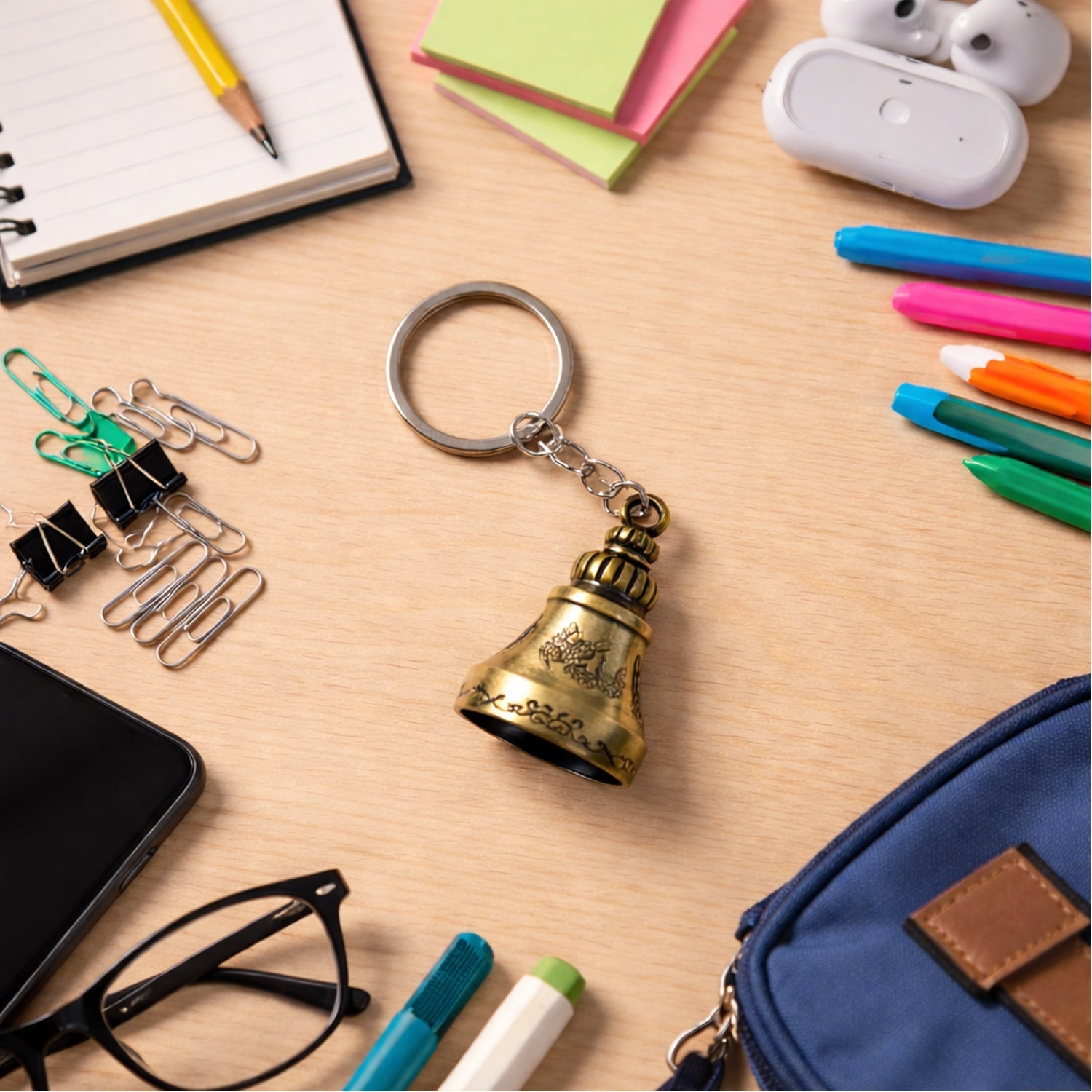 ALVENZA Temple Bell Keychain – Spiritual Metal Charm for Keys and Bags