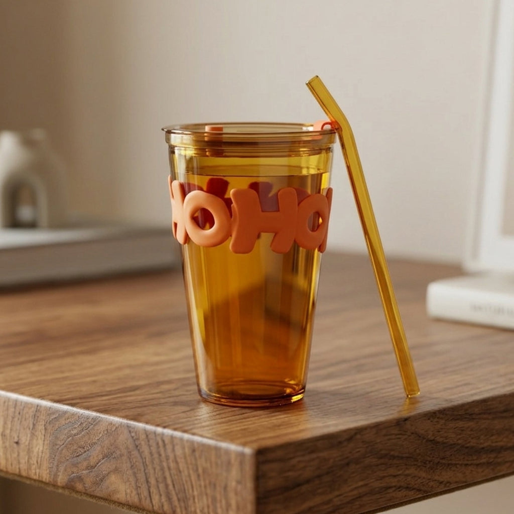 Glass Tumbler with Lid and Straw Leak-Resistant & Stylish - Detail View 7