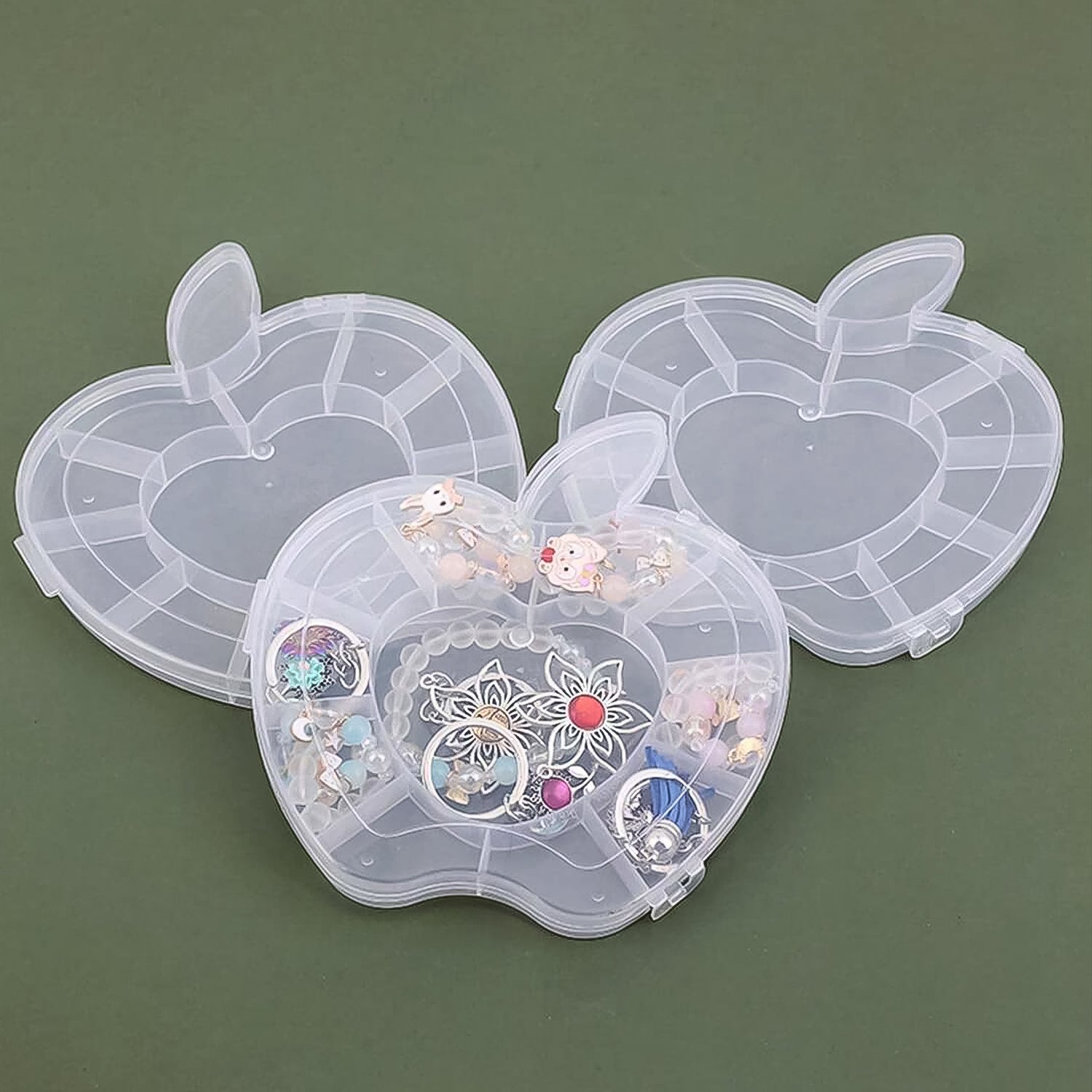 Apple Shape Jewellery Box Transparent Plastic Organizer | LilyGleam - Detail View 7