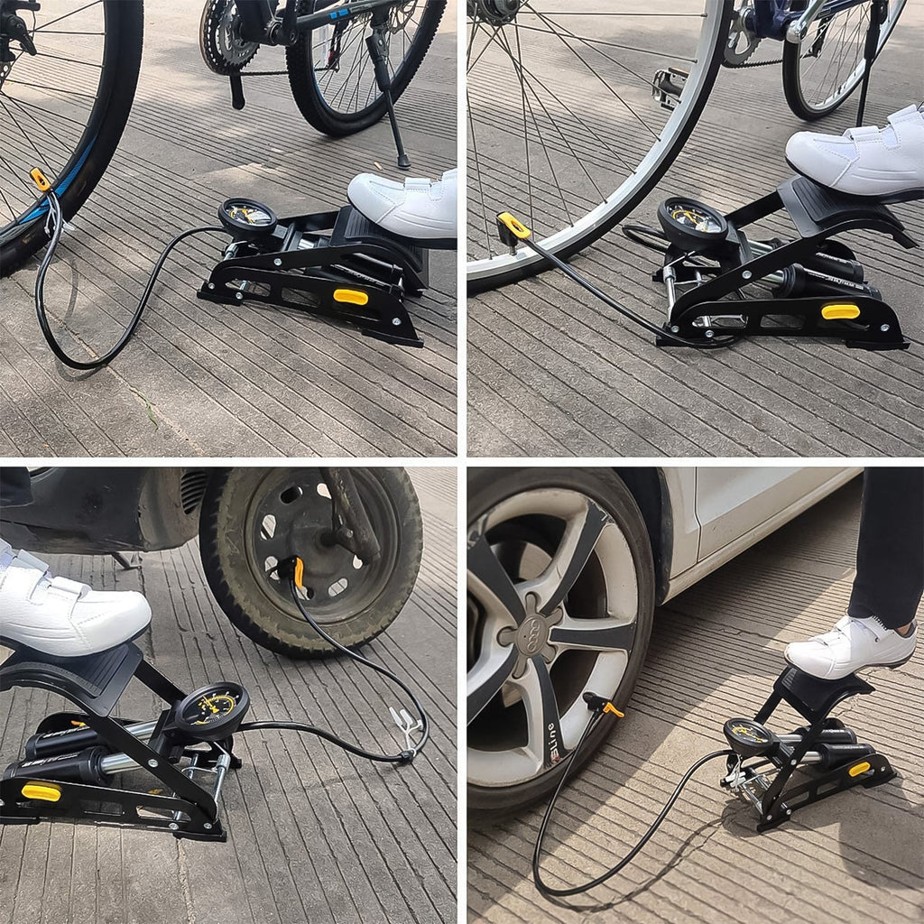ALVENZA Foot Air Pump – Dual Cylinder, 150 PSI for Car & Bike | Carivox