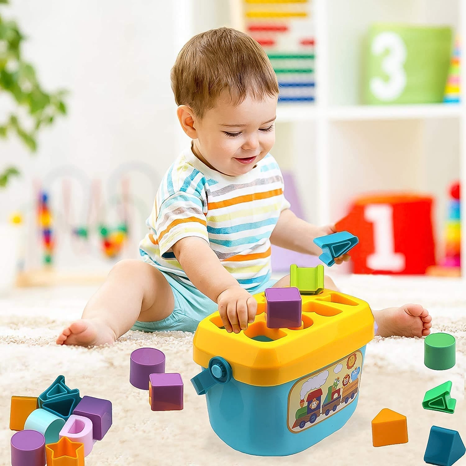 Baby Shape Sorter Toy Geometric Stacking Blocks | Little Learners - Detail View 6