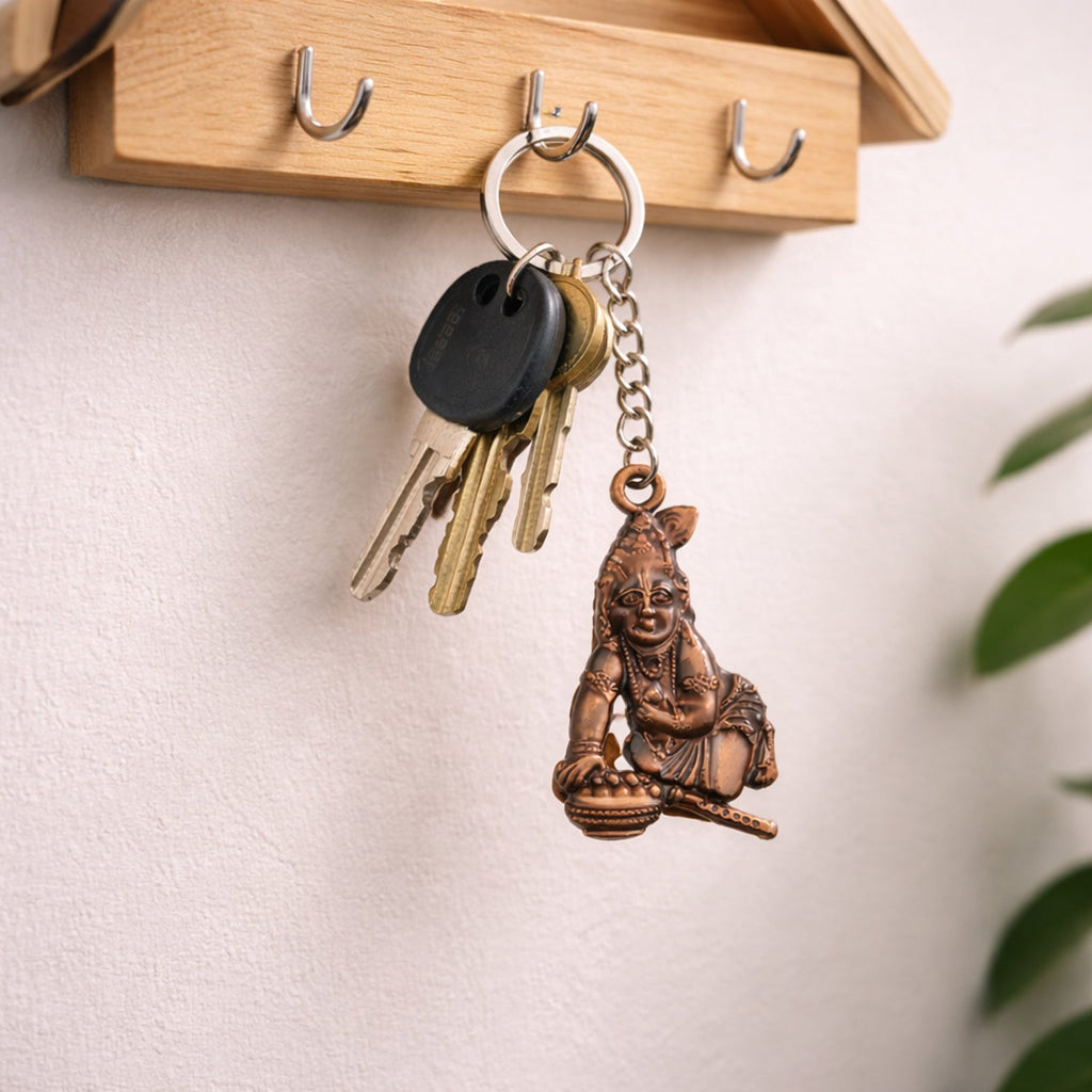 ALVENZA Bal Krishna Makhan Chor Keychain – Premium Antique Gold Finish