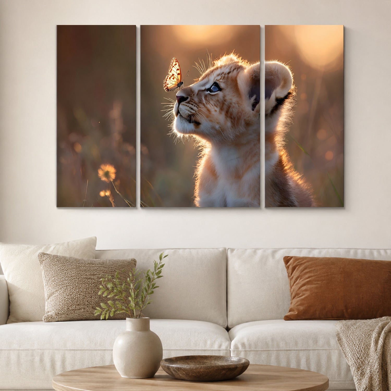 Lion Cub Wall Art Vibrant 3-Panel MDF Wall Decor - Detail View 7
