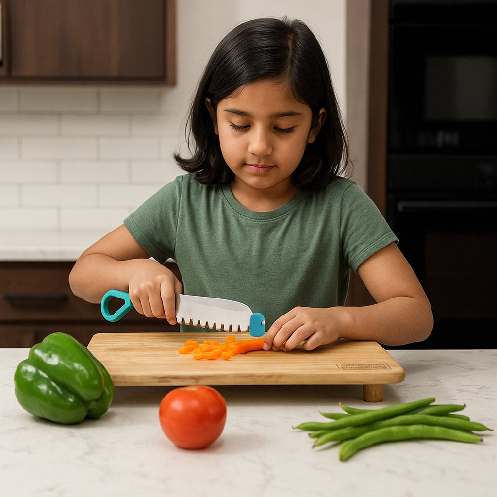 ALVENZA Wooden Cutting Board with Ergonomic Knife – Durable & Compact Set