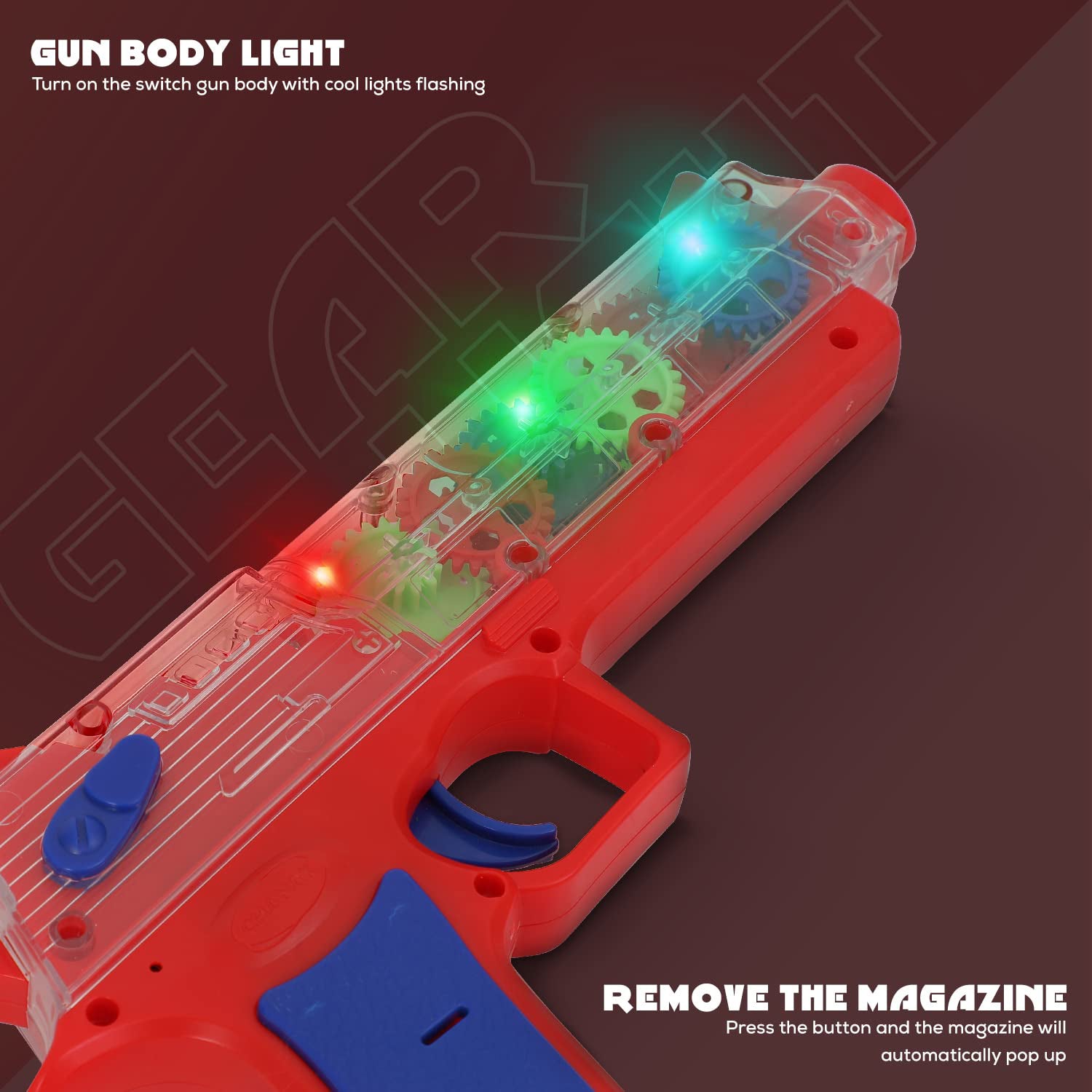 ALVENZA Transparent Gear Toy Gun – 3D Lights & Music for Kids | Aditi