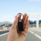 ALVENZA Rectangular Metal Keychain – Premium Black & Silver Design