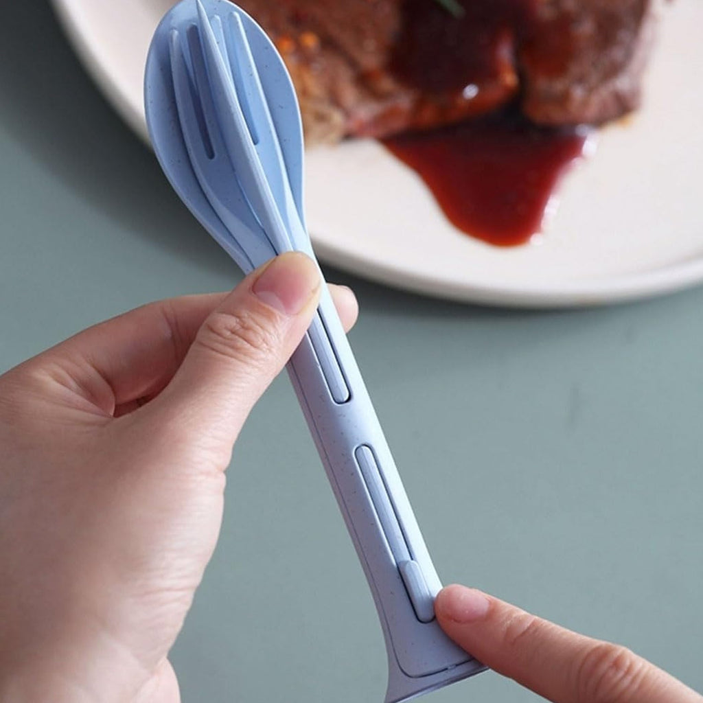 Reusable Cutlery Set 3-in-1 Spoon Fork Knife | Portable Travel - Back View
