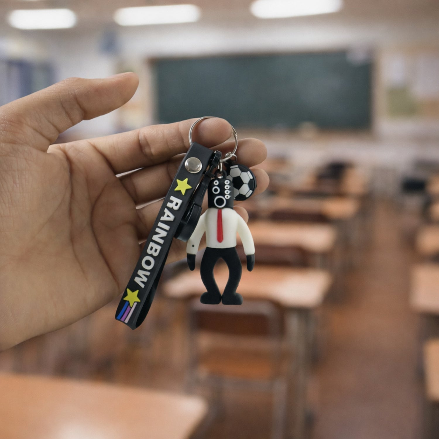 ALVENZA Rainbow Keychain – Colorful Cartoon Football Boy Accessory