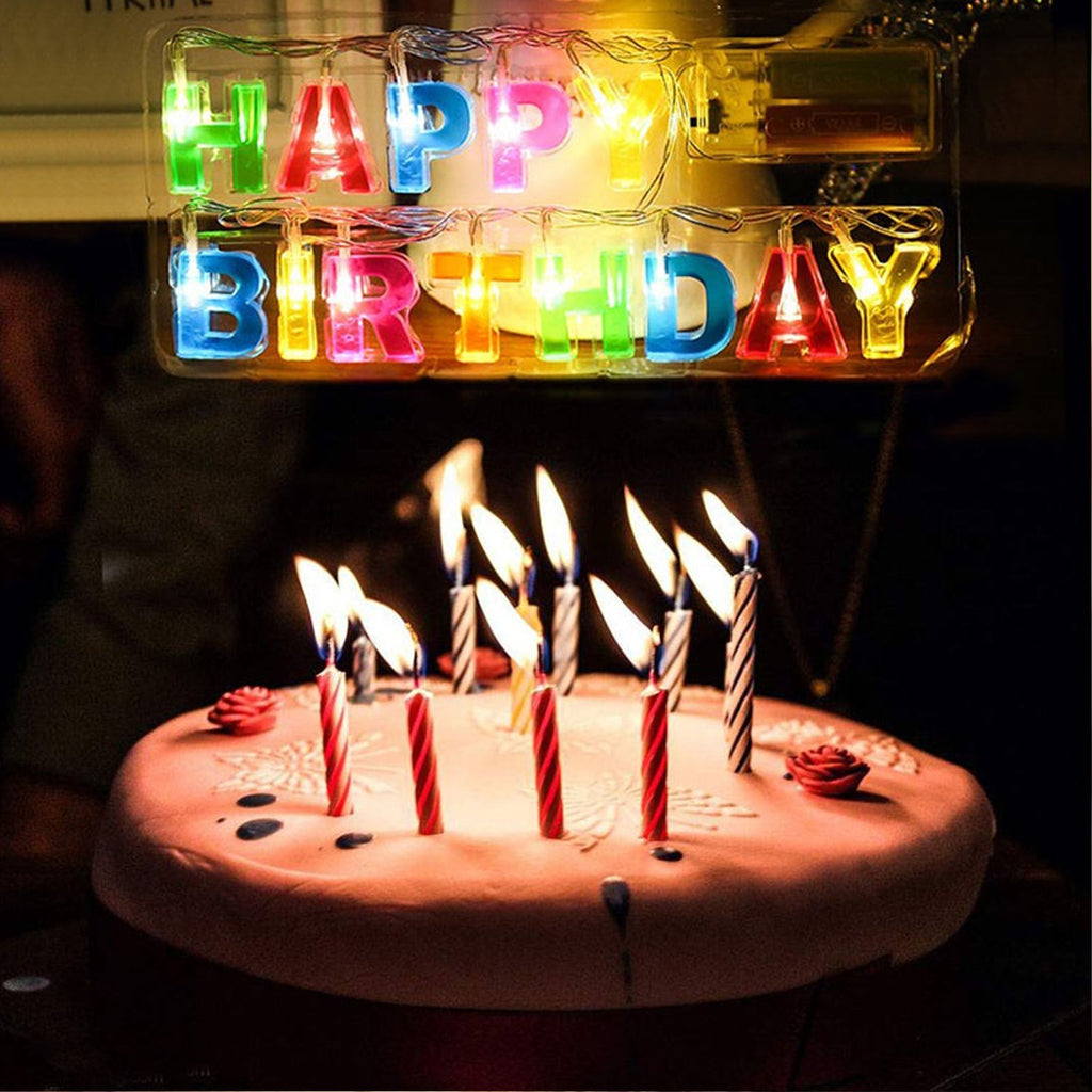 Happy Birthday LED String Lights Battery Operated Multicolour - Front View