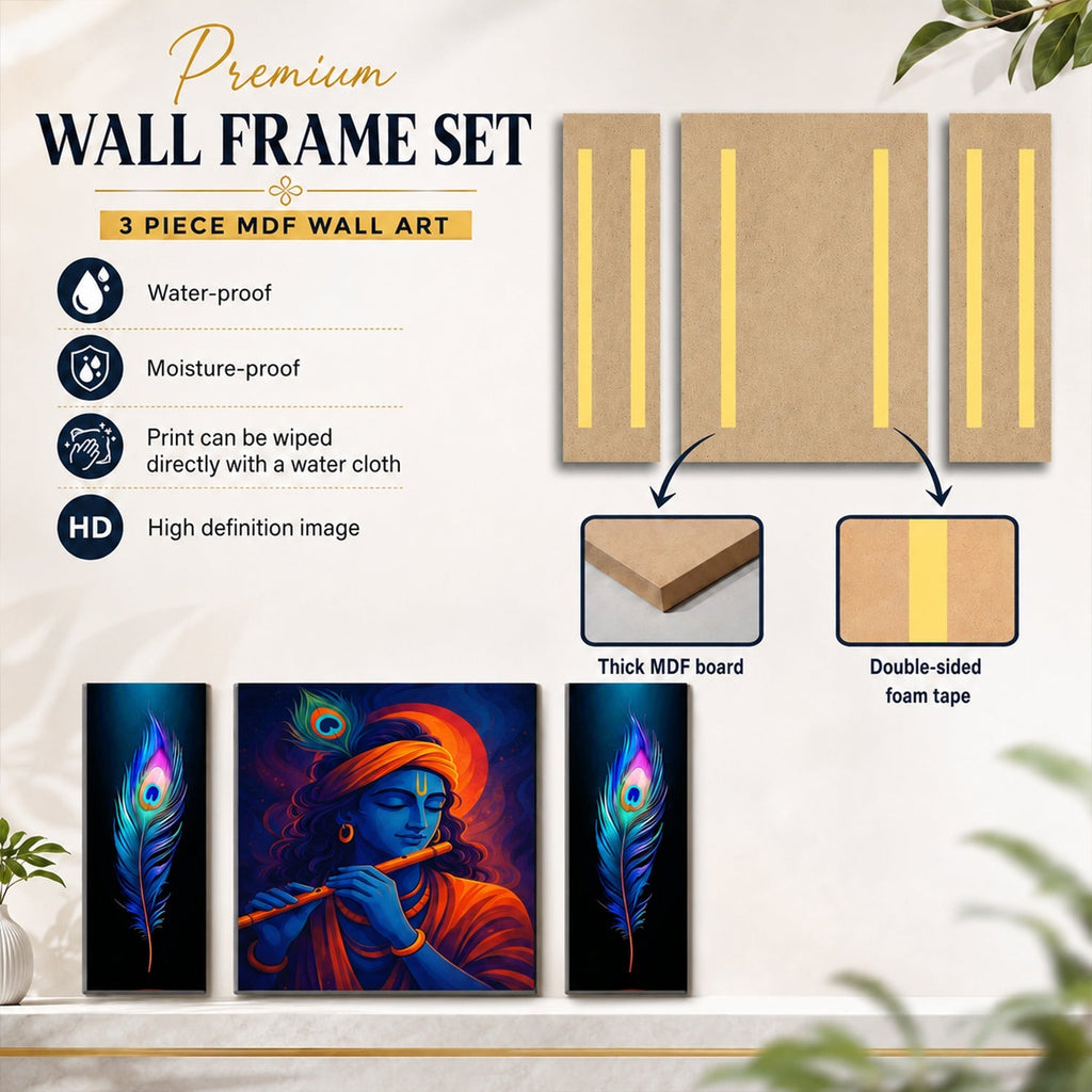 Krishna Wall Art Vibrant MDF Painting for Spiritual Dcor - Detail View 7