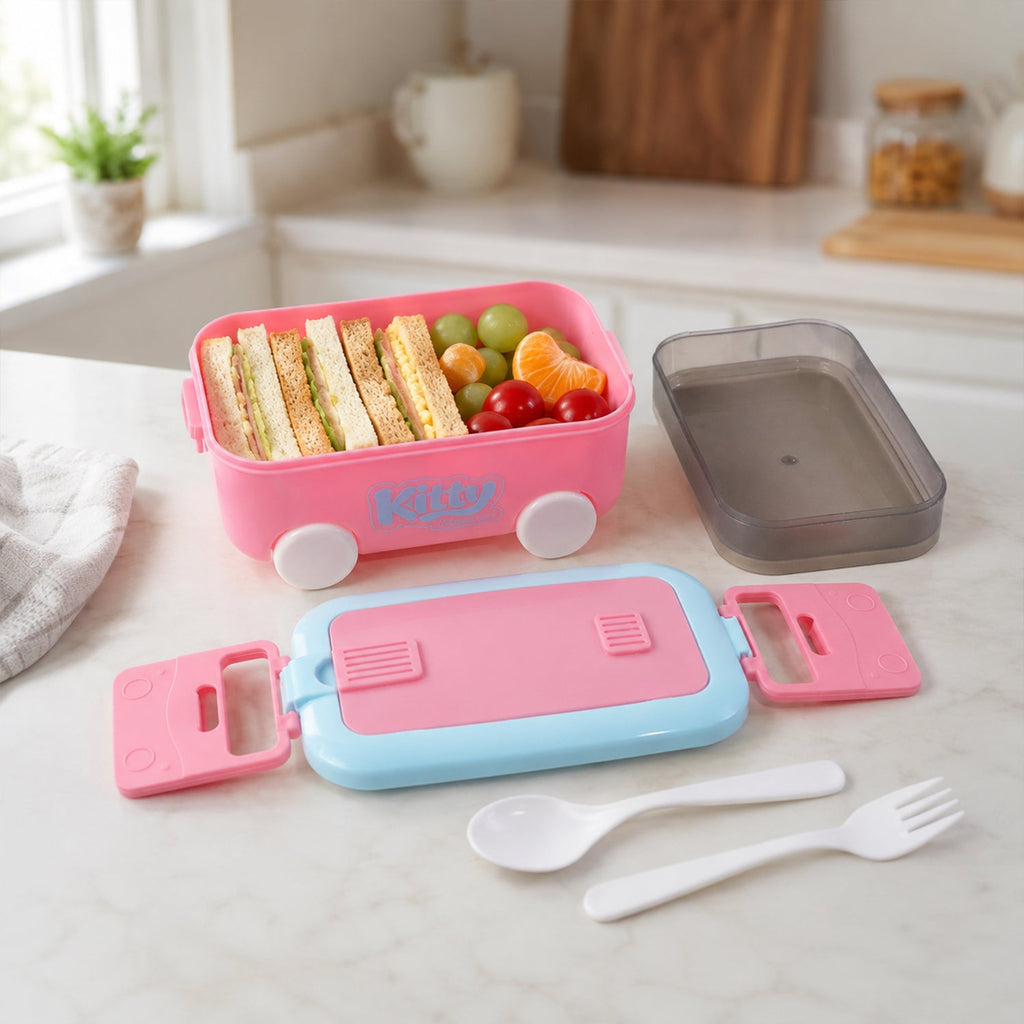 Kids Car Shape Lunch Box with Wheels Fun and Leakproof Design - Back View