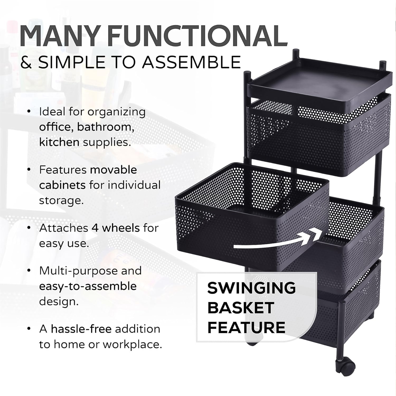 ALVENZA Metal Kitchen Trolley – 4 Layer Durable Storage Rack | Tidy Table