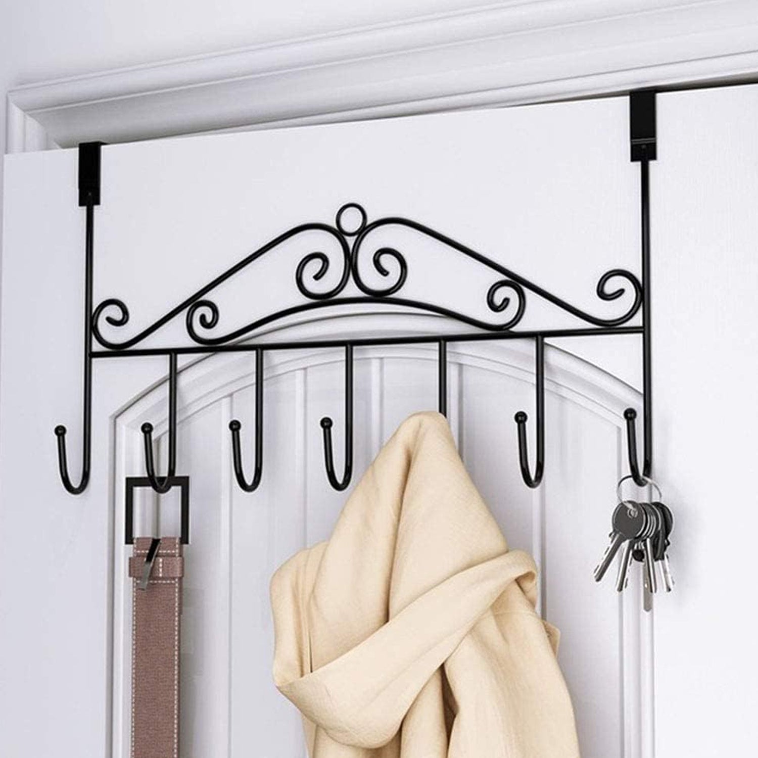 ALVENZA Over Door Hanger Rack – 7 Hooks Metal Organizer | Indo Glow