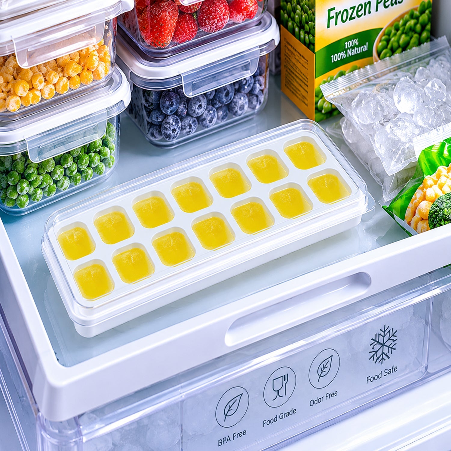 Ice Cube Tray with Spill-Proof Lid Effortless Ice Making and Space Saving - Detail View 8