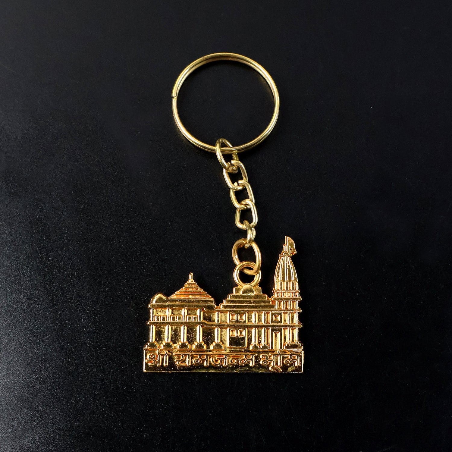 ALVENZA Ram Mandir Keychain – Premium Golden Metal Devotional Accessory