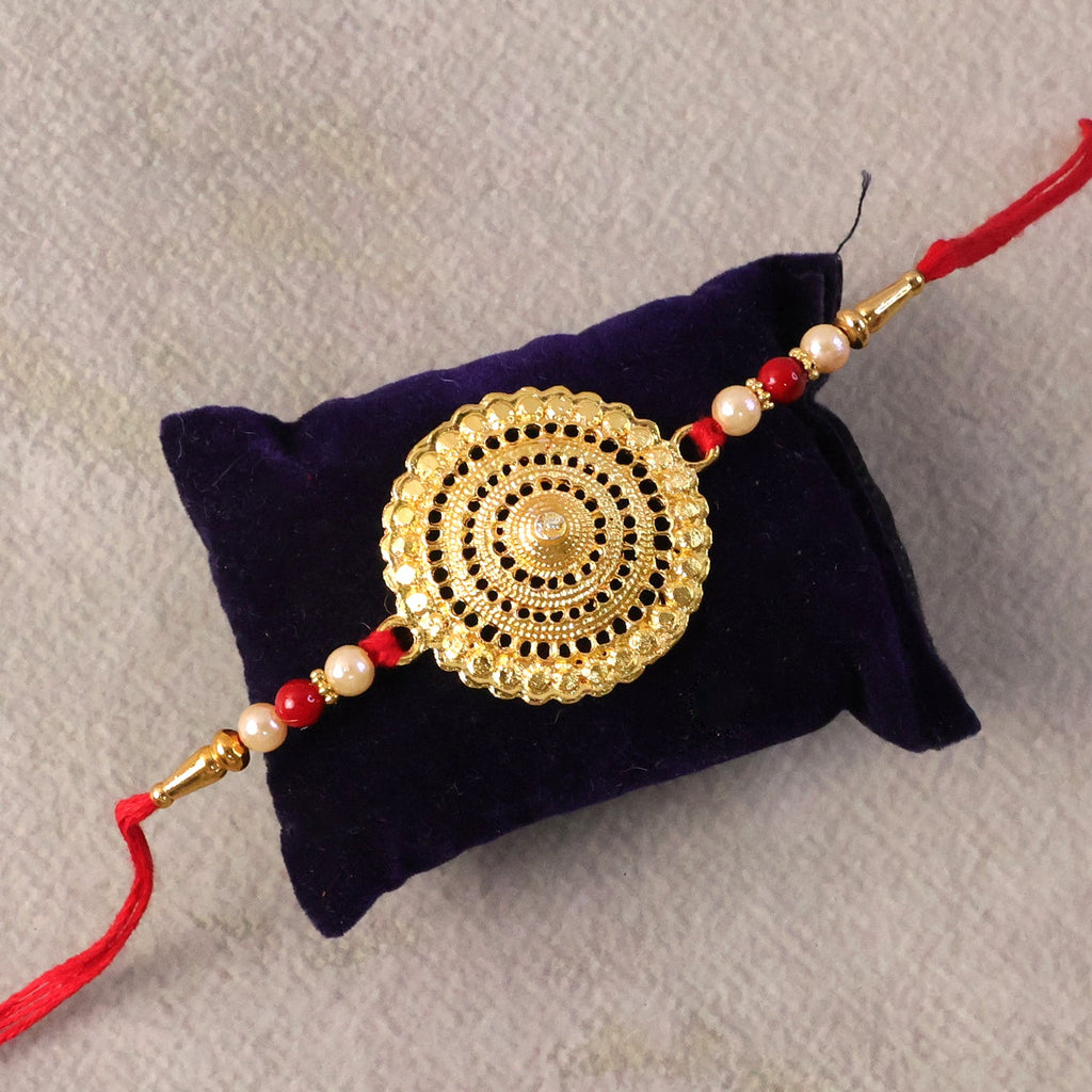 ALVENZA Rakshabandhan Rakhi – Elegant Gold & Pearl Design for Brothers