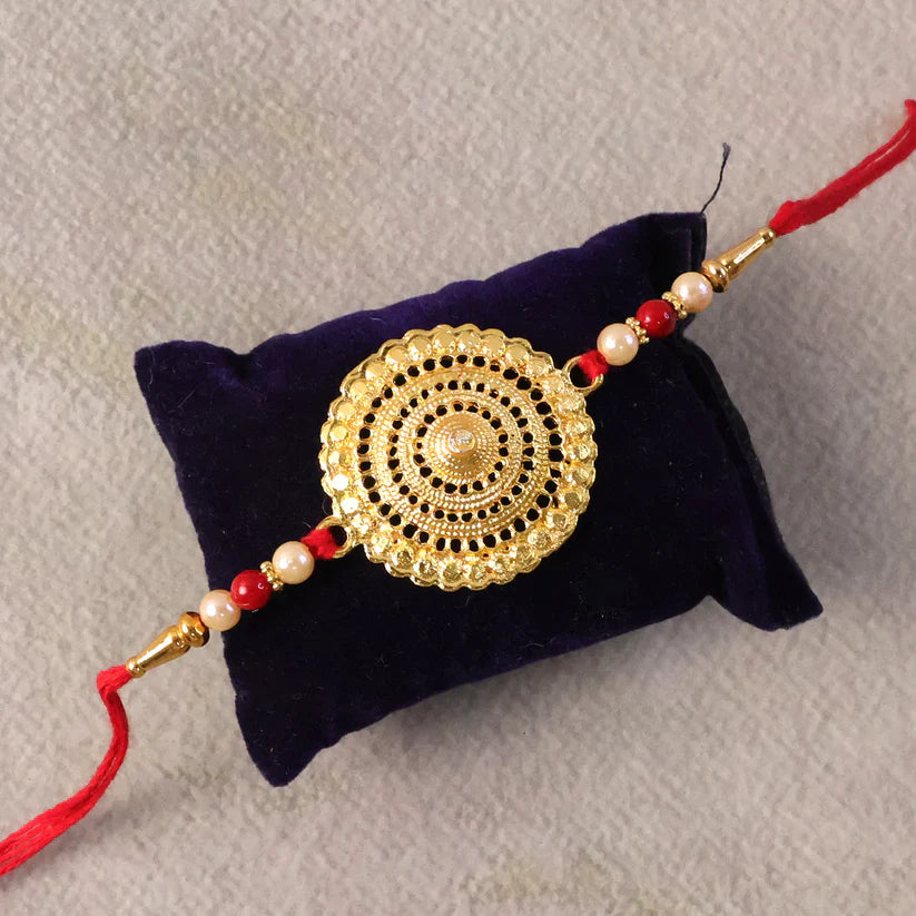 ALVENZA Golden Flower Rakhi - Intricate Design, Skin Friendly Thread for Brothers