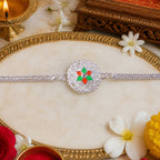 ALVENZA Silver Floral Rakhi - Traditional Design with Beads & Soft Thread