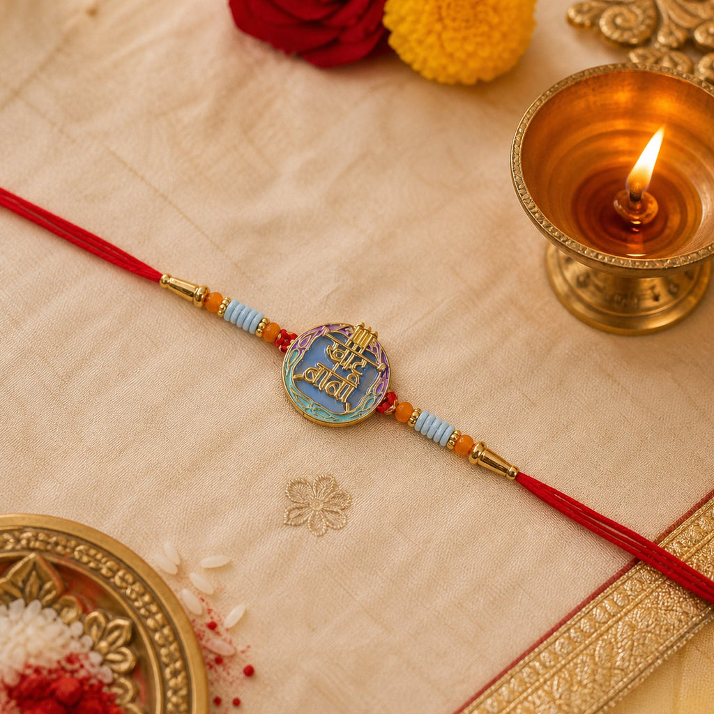 ALVENZA Colorful Rakhi with Beads & Religious Symbol – Traditional Festive Accessory