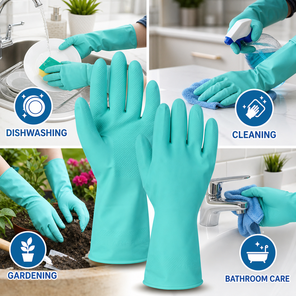 Large Victor Green Rubber Gloves Reusable & Waterproof for Kitchen - Back View