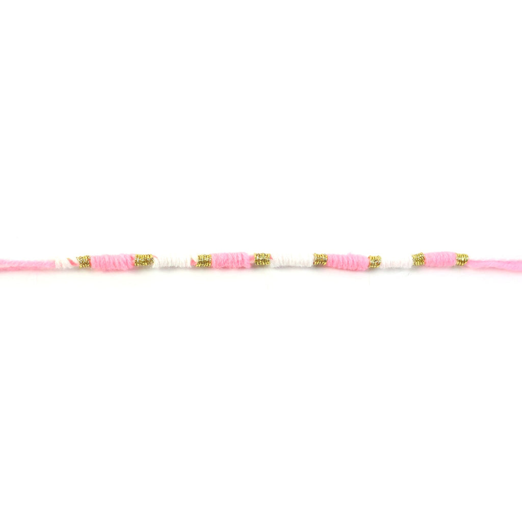 Pink & White Thread Rakhi Elegant Traditional Beaded Design - Back View