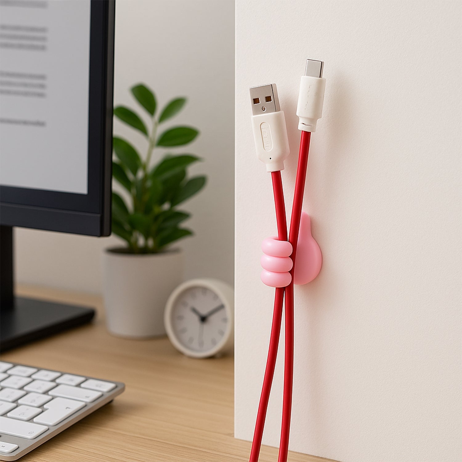ALVENZA Hand-Shaped Wall Clip Holder – Pink Silicone Cable Organizer