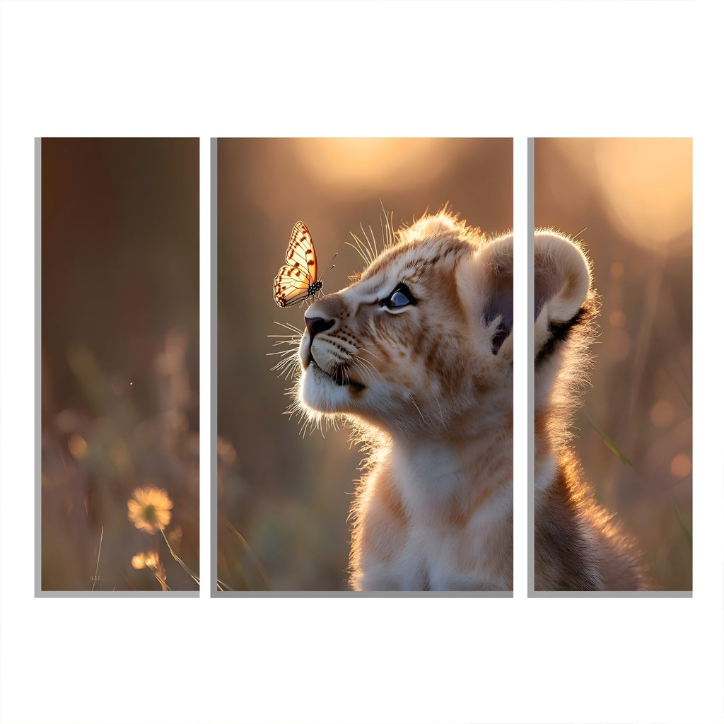 Lion Cub Wall Art Vibrant 3-Panel MDF Wall Decor - Back View