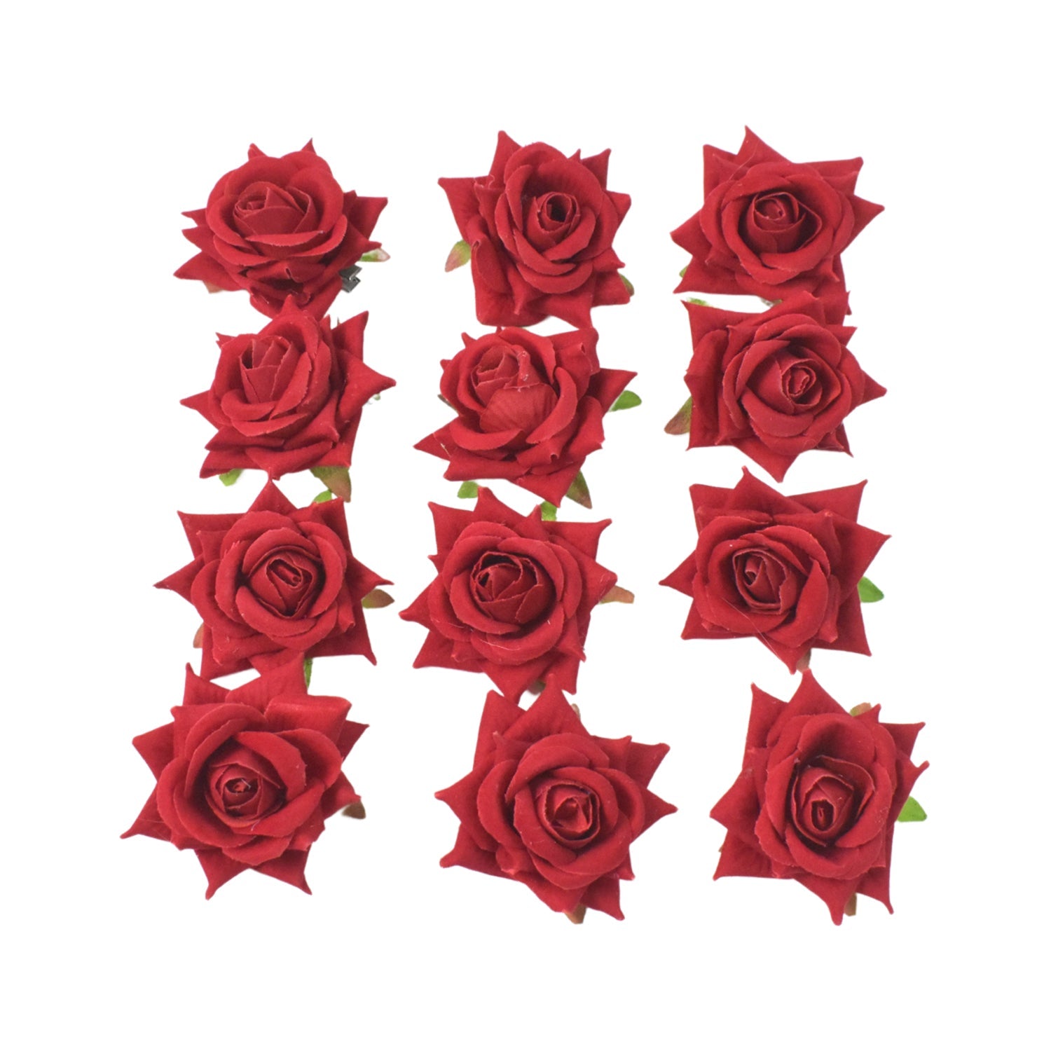 Velvet Rose Hair Clip – Red Flower Design (12 Pcs) | Calm & Curl