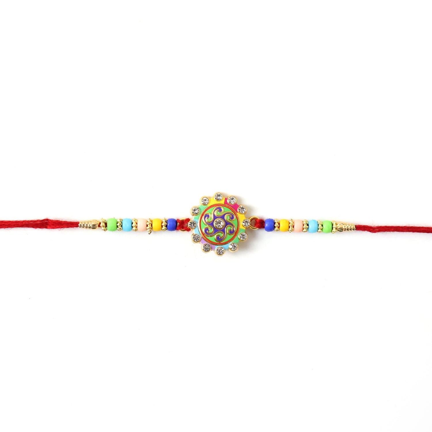 ALVENZA Rakhi – Elegant multicolor beads & stone centerpiece for Rakshabandhan