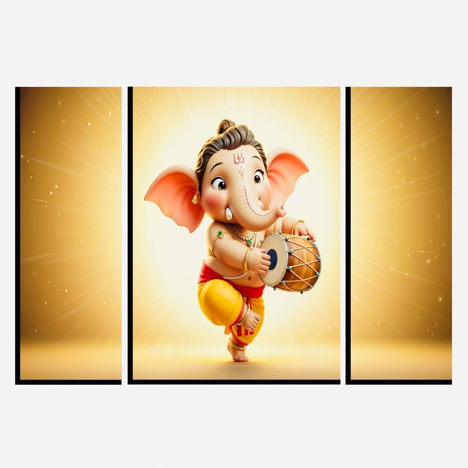 Ganesha Religious Wall Art Vibrant 3 Panel MDF Frame - Detail View 5