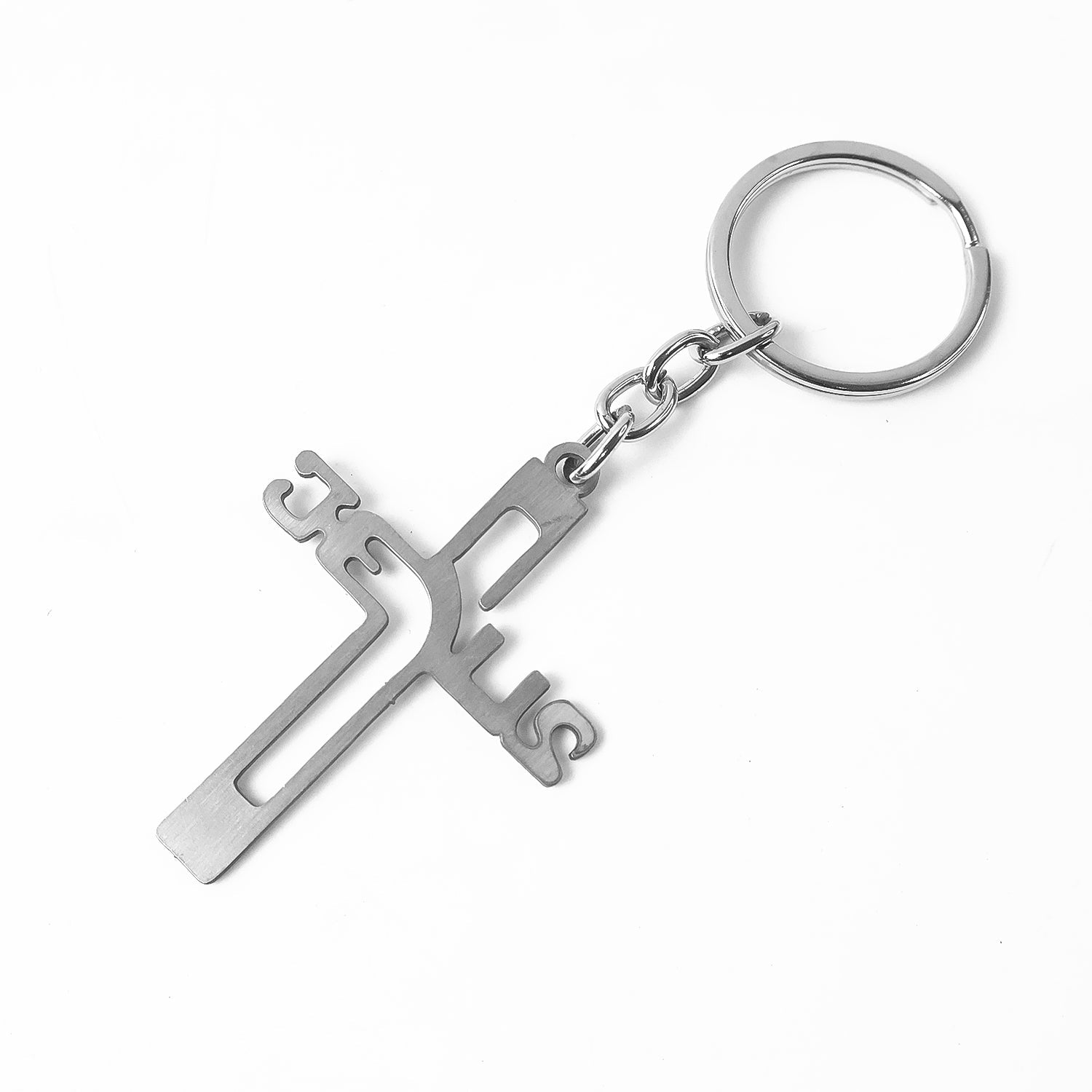 ALVENZA Metal Cross Keychain – Gujarati Jesus Script for Spiritual Style