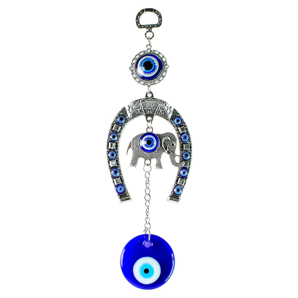 ALVENZA Evil Eye Hanging with Elephant & Horseshoe – Protective Wind Chime