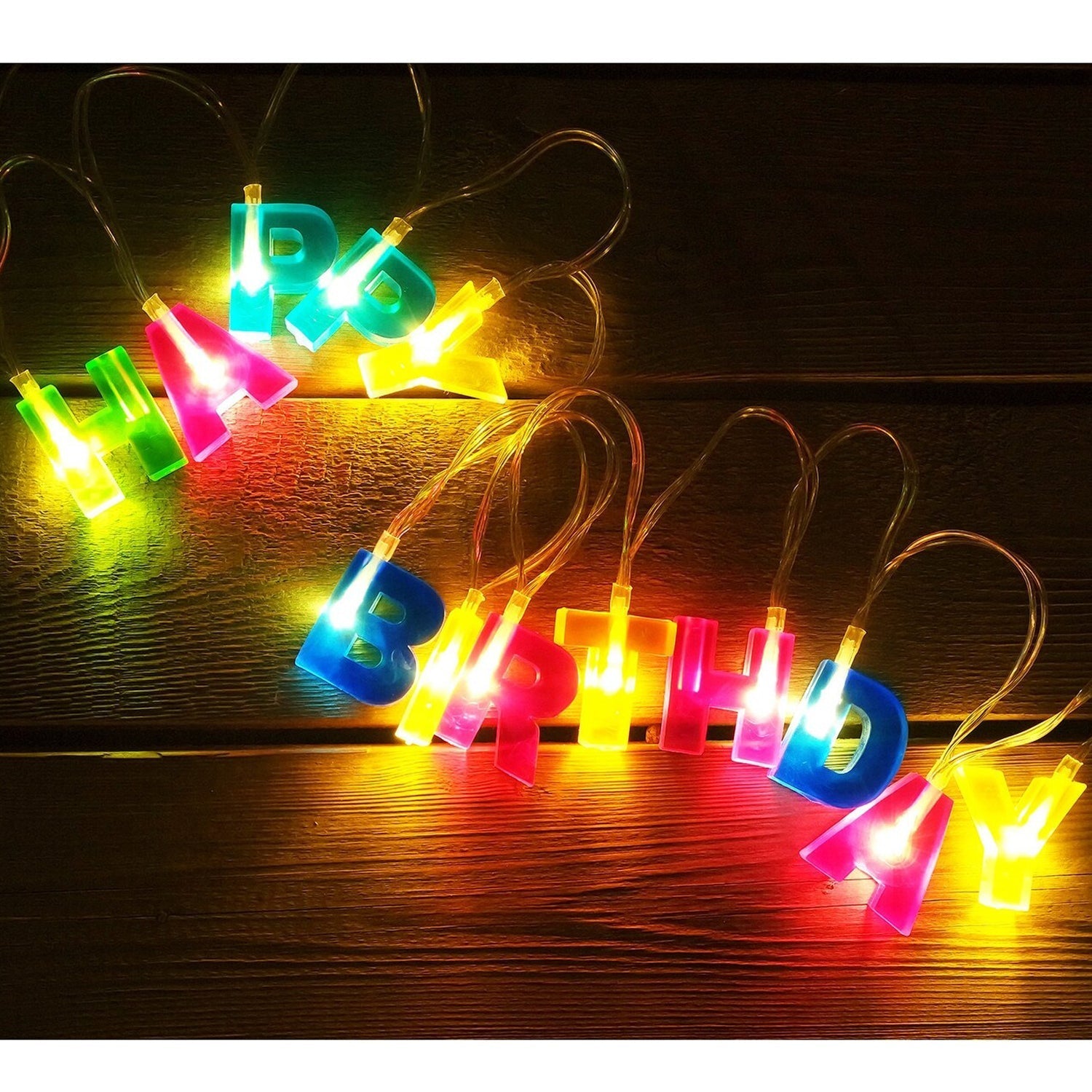 Happy Birthday LED String Lights Battery Operated Multicolour - Back View