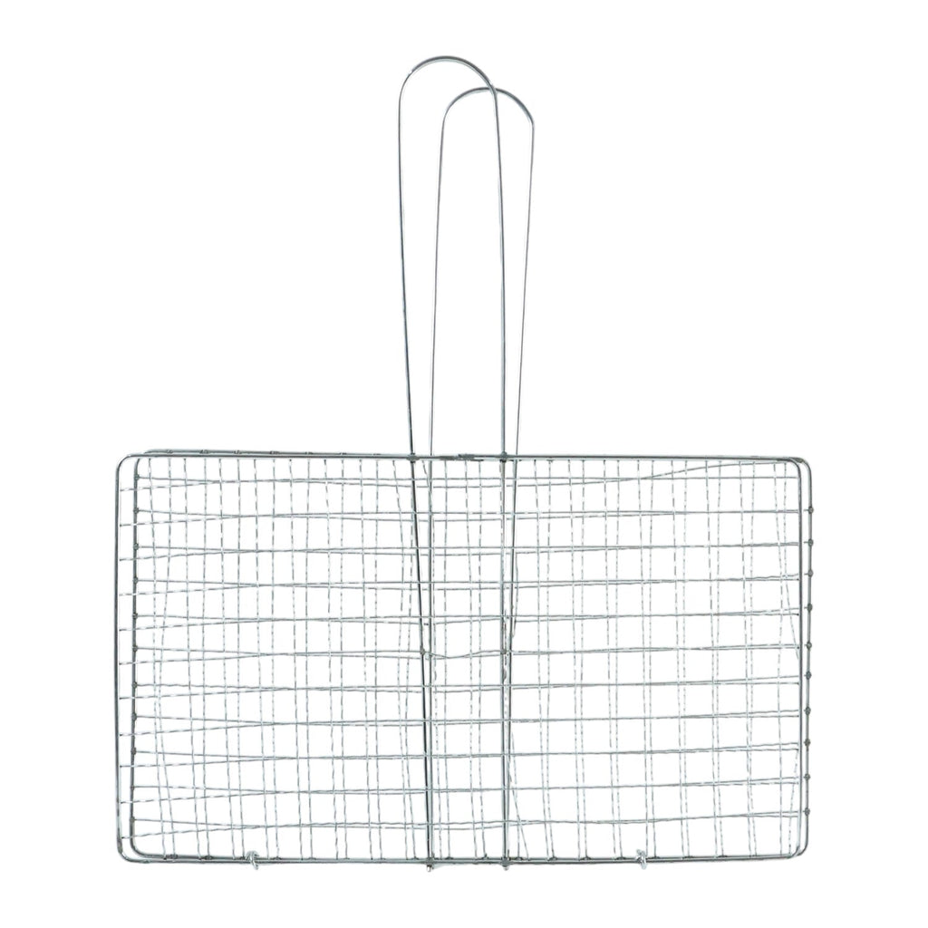 Heavy-Duty Stainless Steel BBQ Grill Basket Long Handle & Durable Construction - Back View
