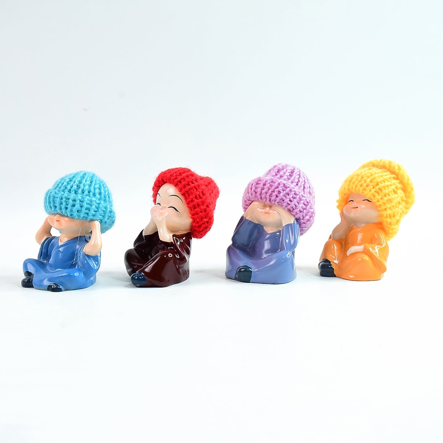 ALVENZA Resin Monk Buddha Showpiece Set of 4 – Spiritual Home Decor