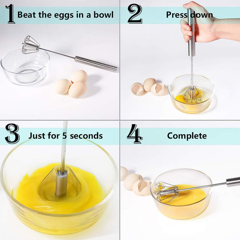 Hand Push Mixer Stainless Steel Egg Whisk & Blender | Konvex - Front View