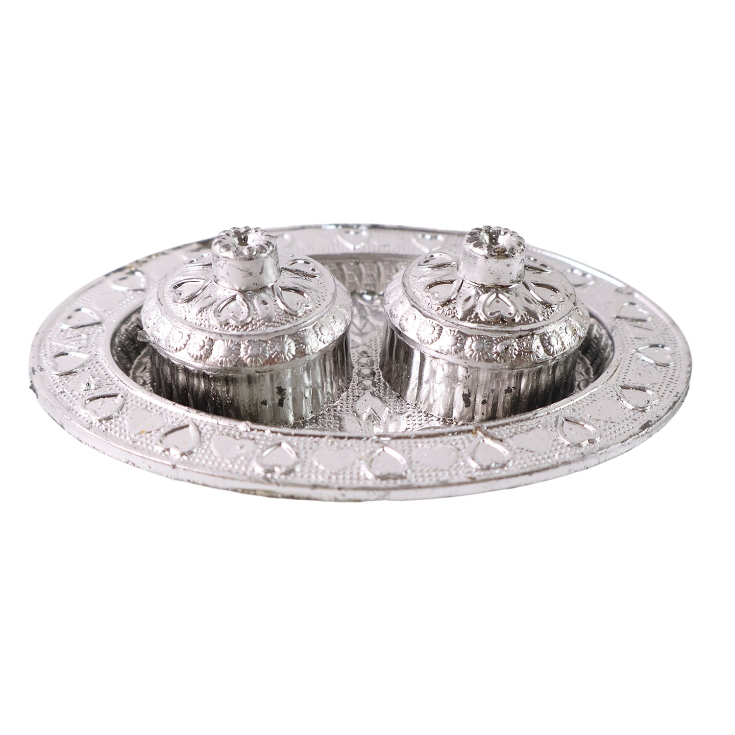 Oval Puja Thali with Kumkum Holders Traditional & Durable Design - Detail View 5