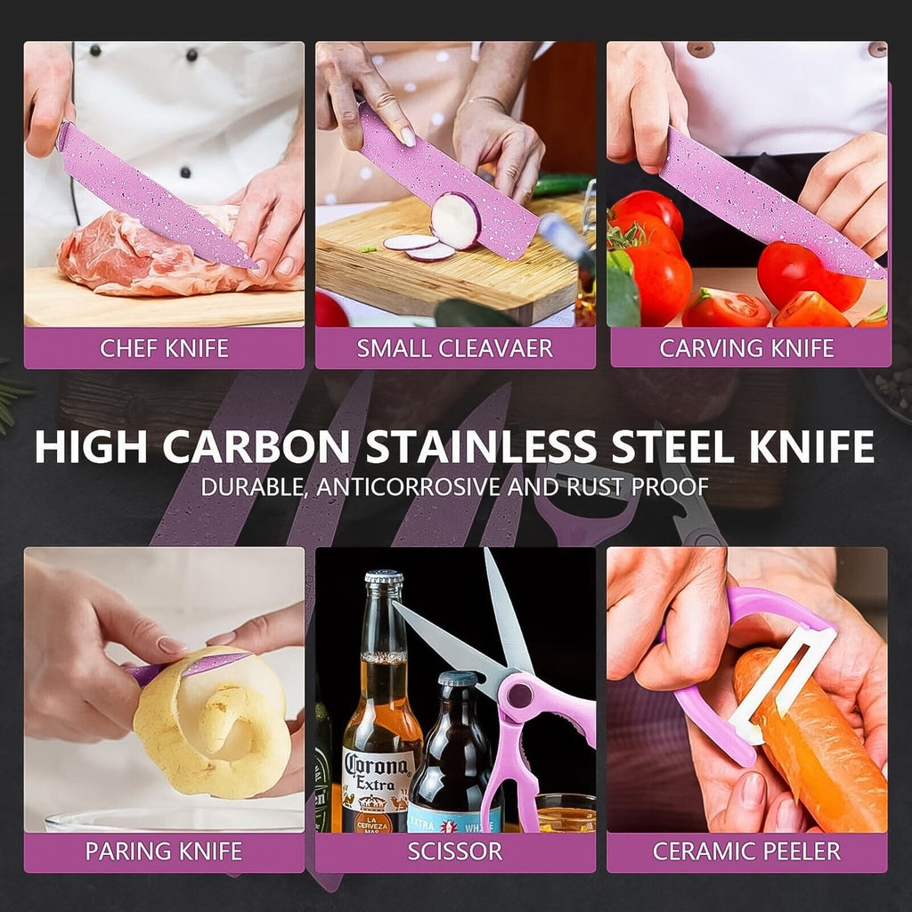 ALVENZA Chef Knife Set – 6 Pcs Stainless Steel Ceramic Coated | Quickslice