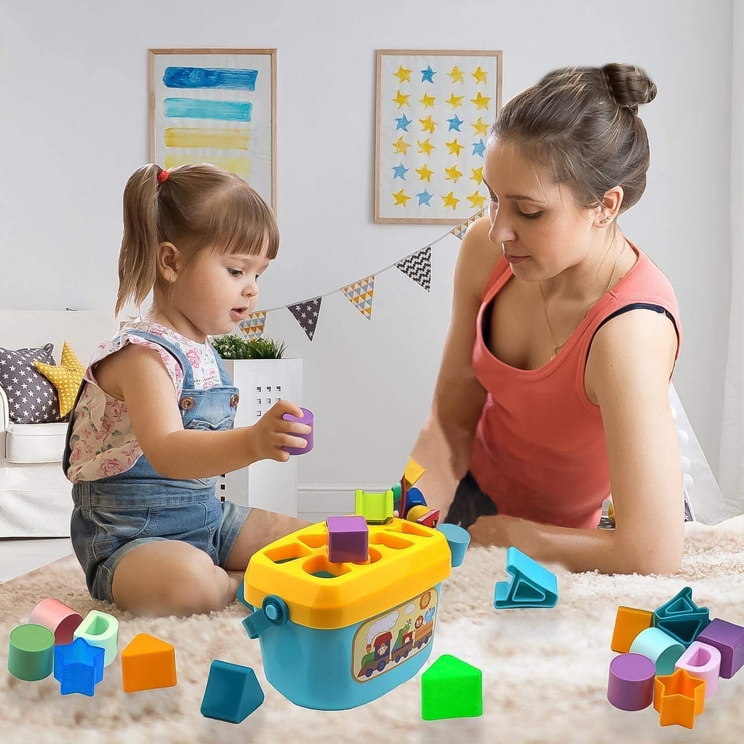 Baby Shape Sorter Toy Geometric Stacking Blocks | Little Learners - Back View