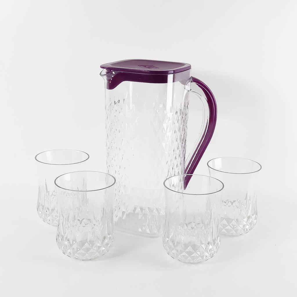 ALVENZA Plastic Jug with Glasses Combo – 5-Piece BPA-Free Serving Set