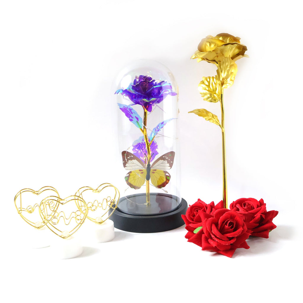 ALVENZA Glass Dome Rose Romantic Gift Set – Elegant LED Décor