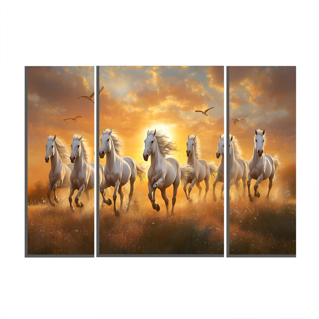 Horses Sunset Wall Art Vibrant 3-Panel MDF Canvas for Home Decor - Back View