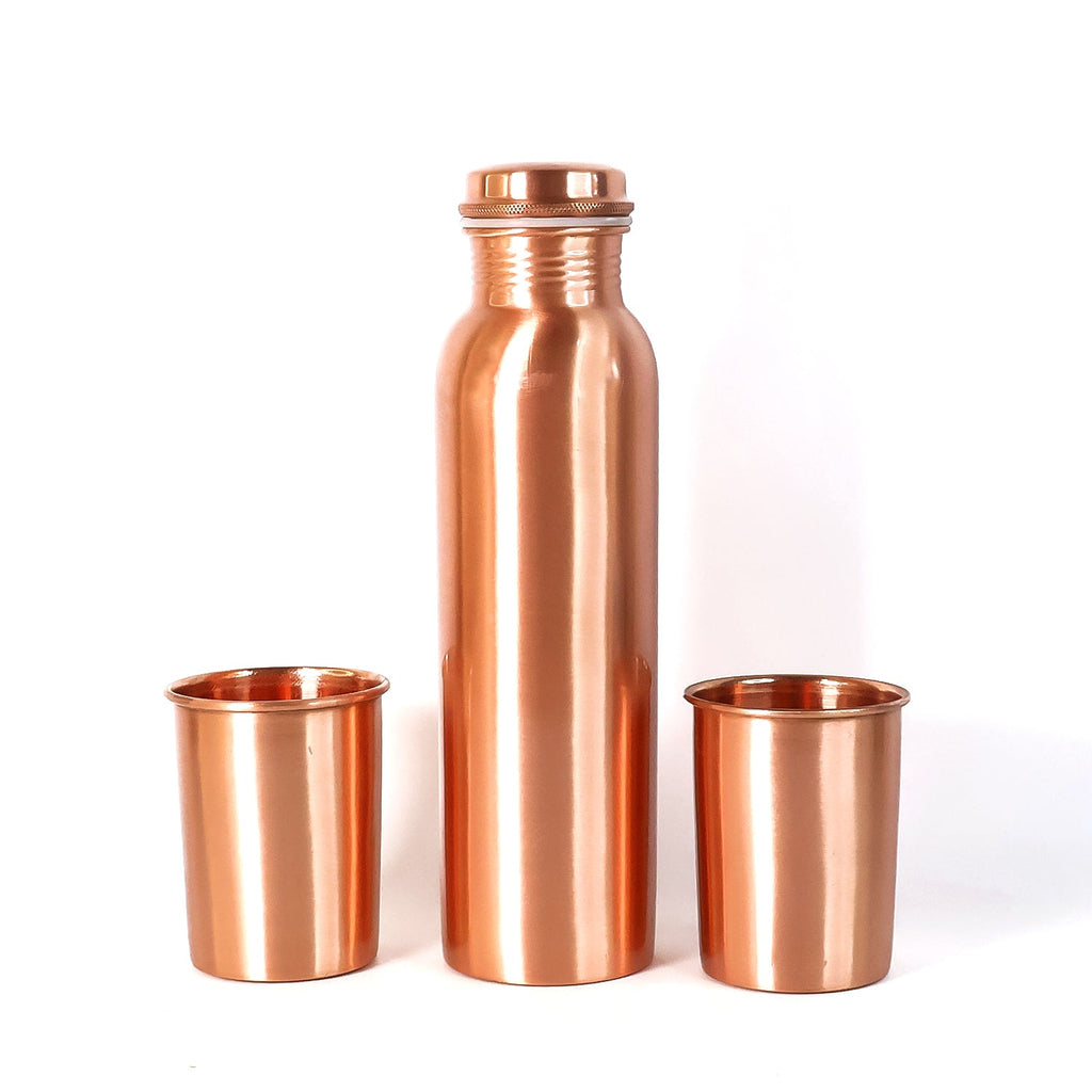 ALVENZA Copper Water Bottle Set – 1L Bottle & 2 Glasses | Own Hydrate