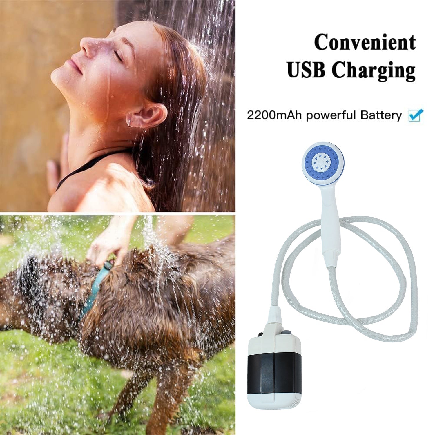 ALVENZA Portable Outdoor Shower Kit – USB Rechargeable Pump for Camping Comfort