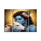 Krishna N Cow Wall Art Vibrant 3 Panel MDF Design for Home - Back View