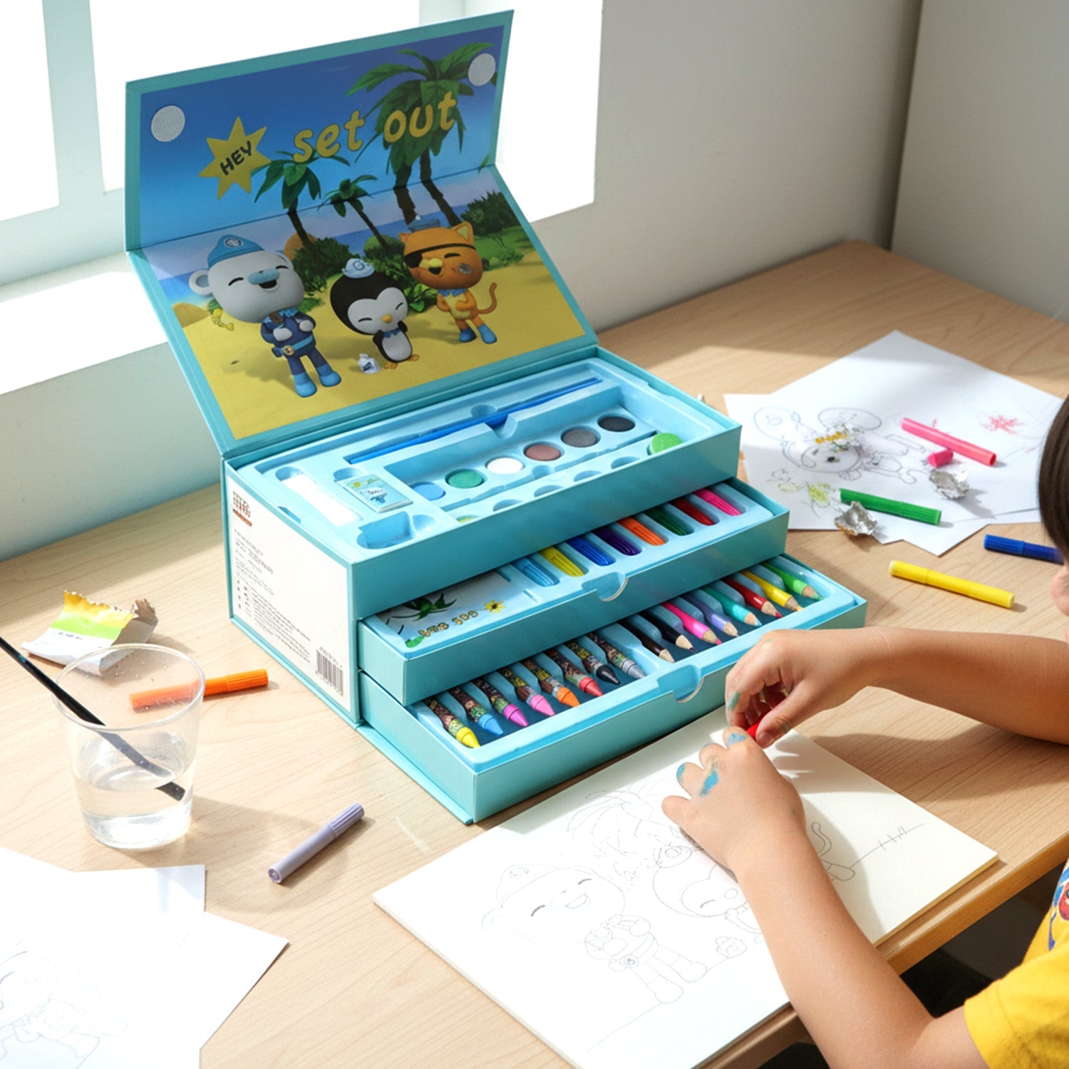 ALVENZA Kids Drawing Kit Box – Complete Cartoon Art Set with Colors